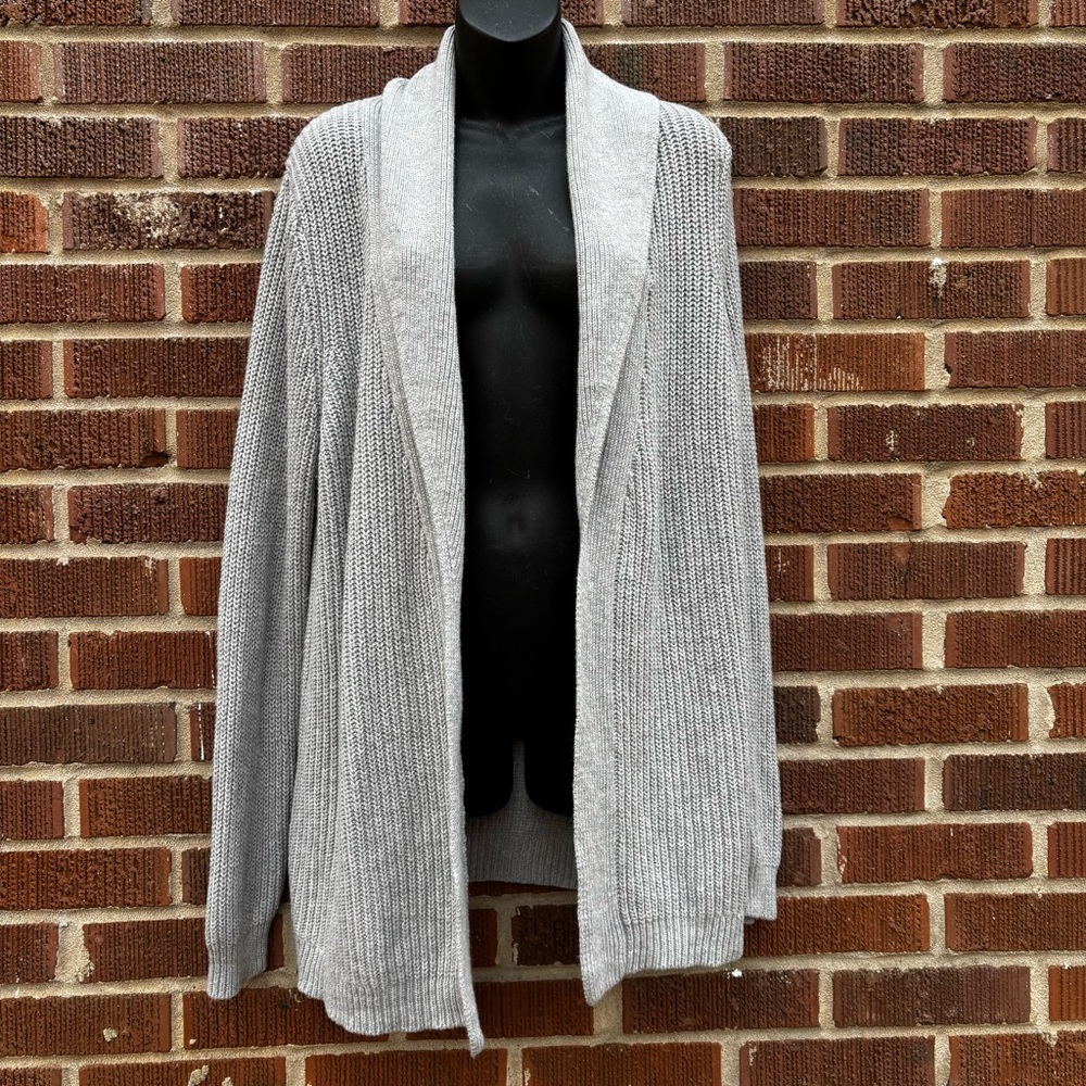 Talbots Open Front Cardigan Sweater Gray Open Stitching Nylon Lambs wool Sz LP